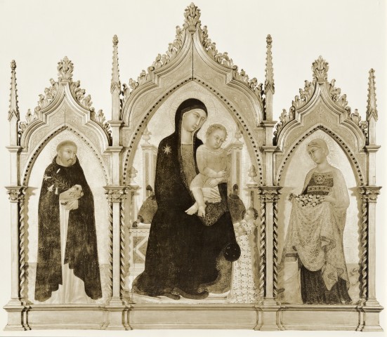 Anonimo — Lippo Vanni - sec. XIV - Madonna con Bambino, san Domenico, santa Elisabetta d'Ungheria e donatori — insieme